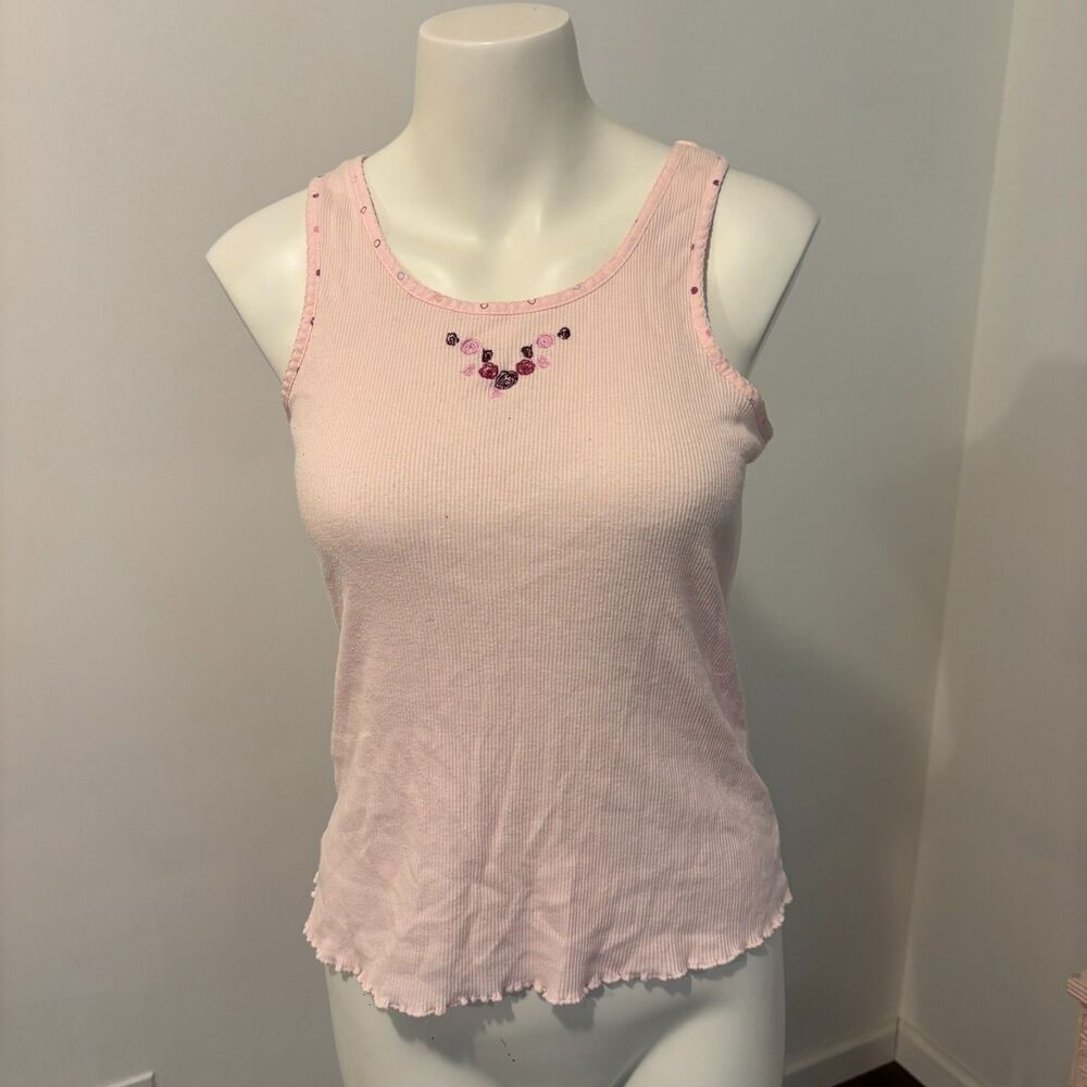Croft and Barrow Intimates Size Medium Ribbed Floral Rose Embroidered Tank Top